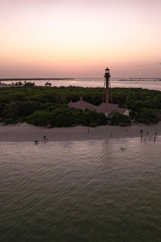 sanibel lighthouse beach park at sunset