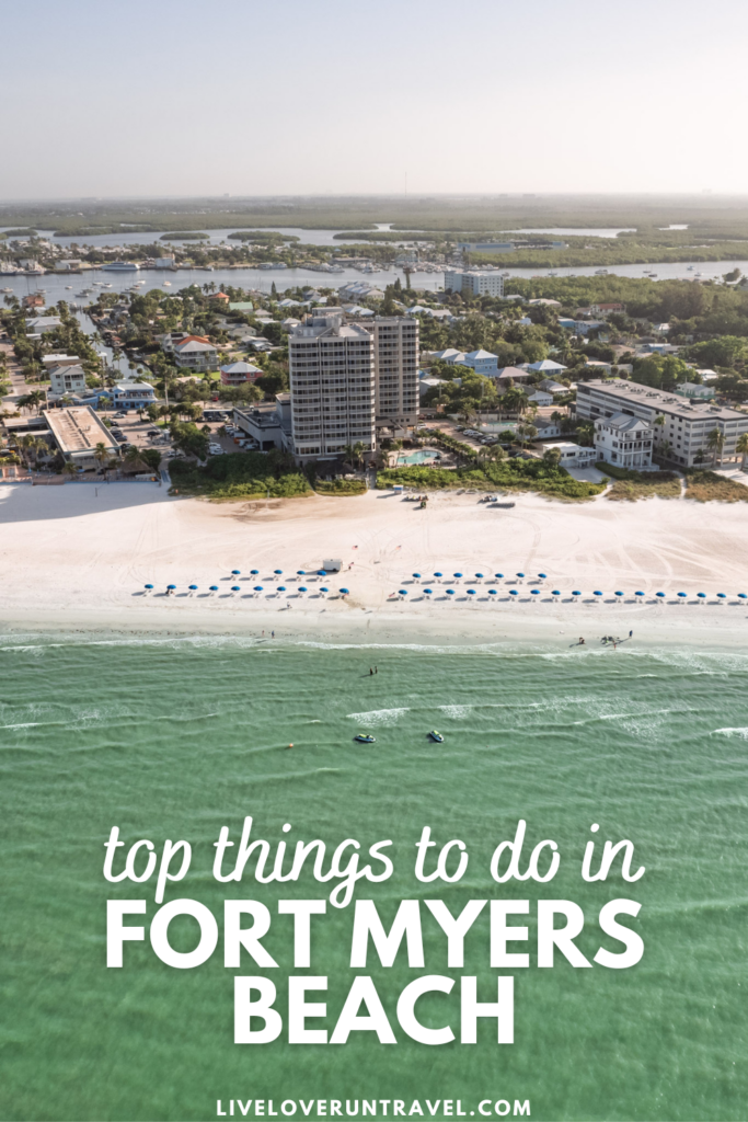 top things to do in fort myers beach pin with photo of diamondhead beach resort