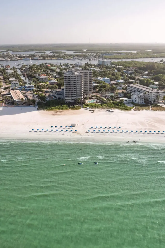 diamondhead beach resort in drone shot of fort myers beach