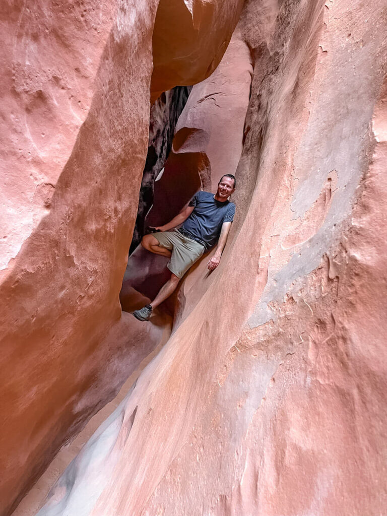 man climbing in leprechaun canyon