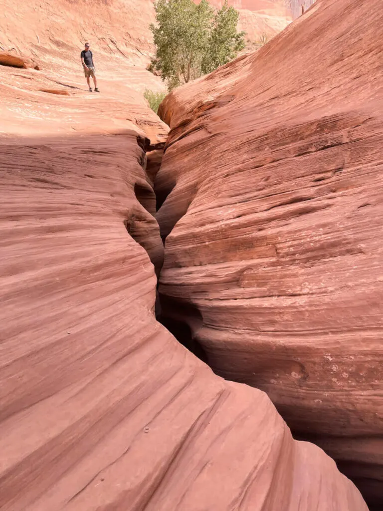 looking back at the narrow section of the mini slot canyon