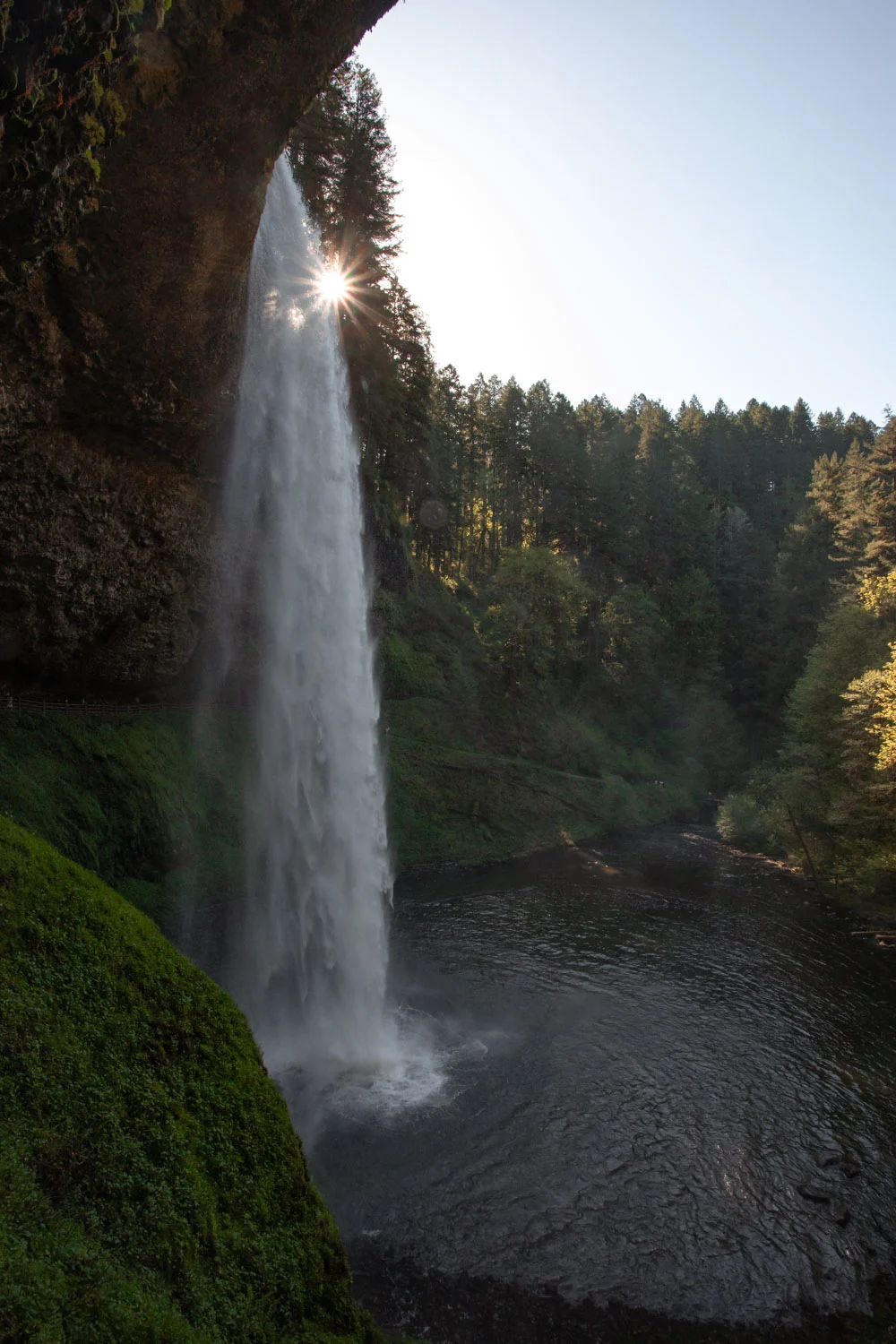 South Falls with a sunburst in Silver Falls State Park