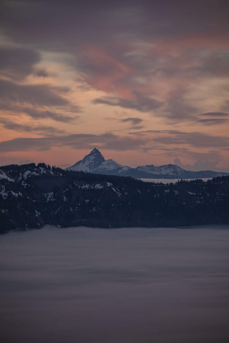Mount Thielsen from Crater Lake National Park at sunset